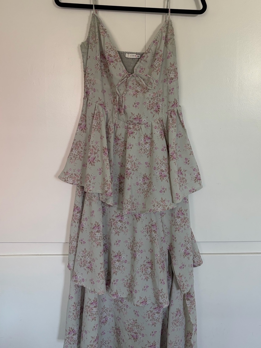 Lush Sage Green Maxi Dress with Pink Floral Print